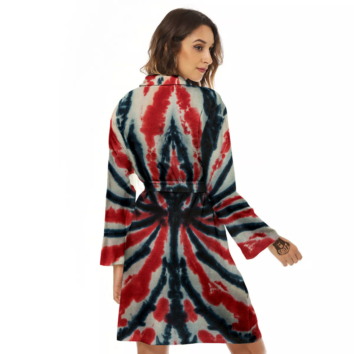 Spider Tie Dye Red And Black Print Women's Robe-grizzshop