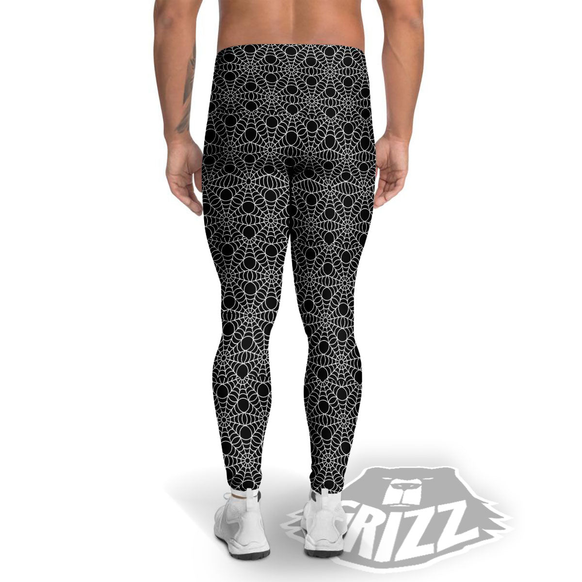 Spider Web Black Print Pattern Men's Leggings-grizzshop