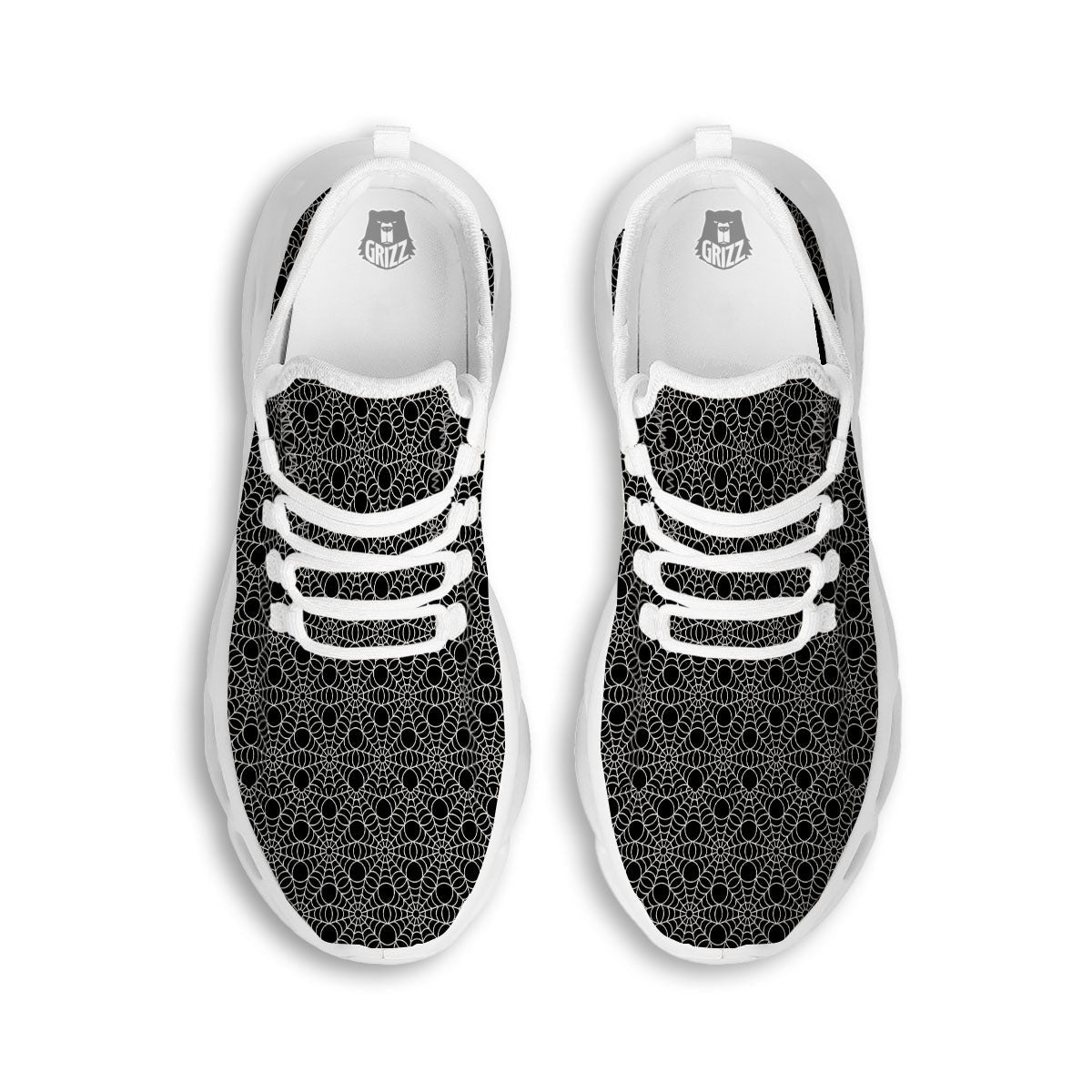Spider Web Black Print Pattern White Running Shoes-grizzshop