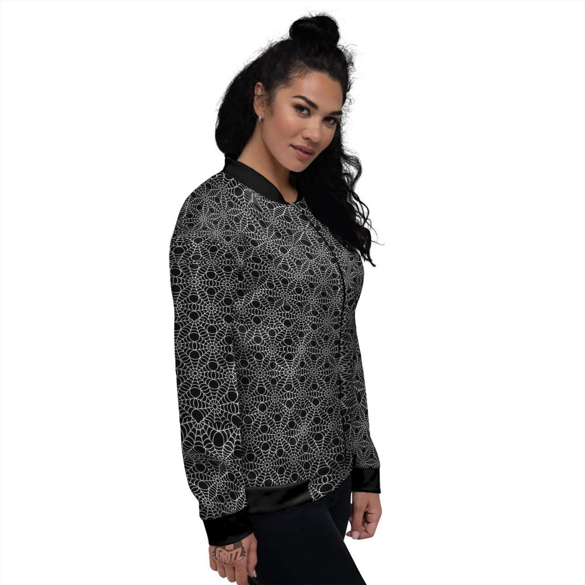Spider Web Black Print Pattern Women's Bomber Jacket-grizzshop