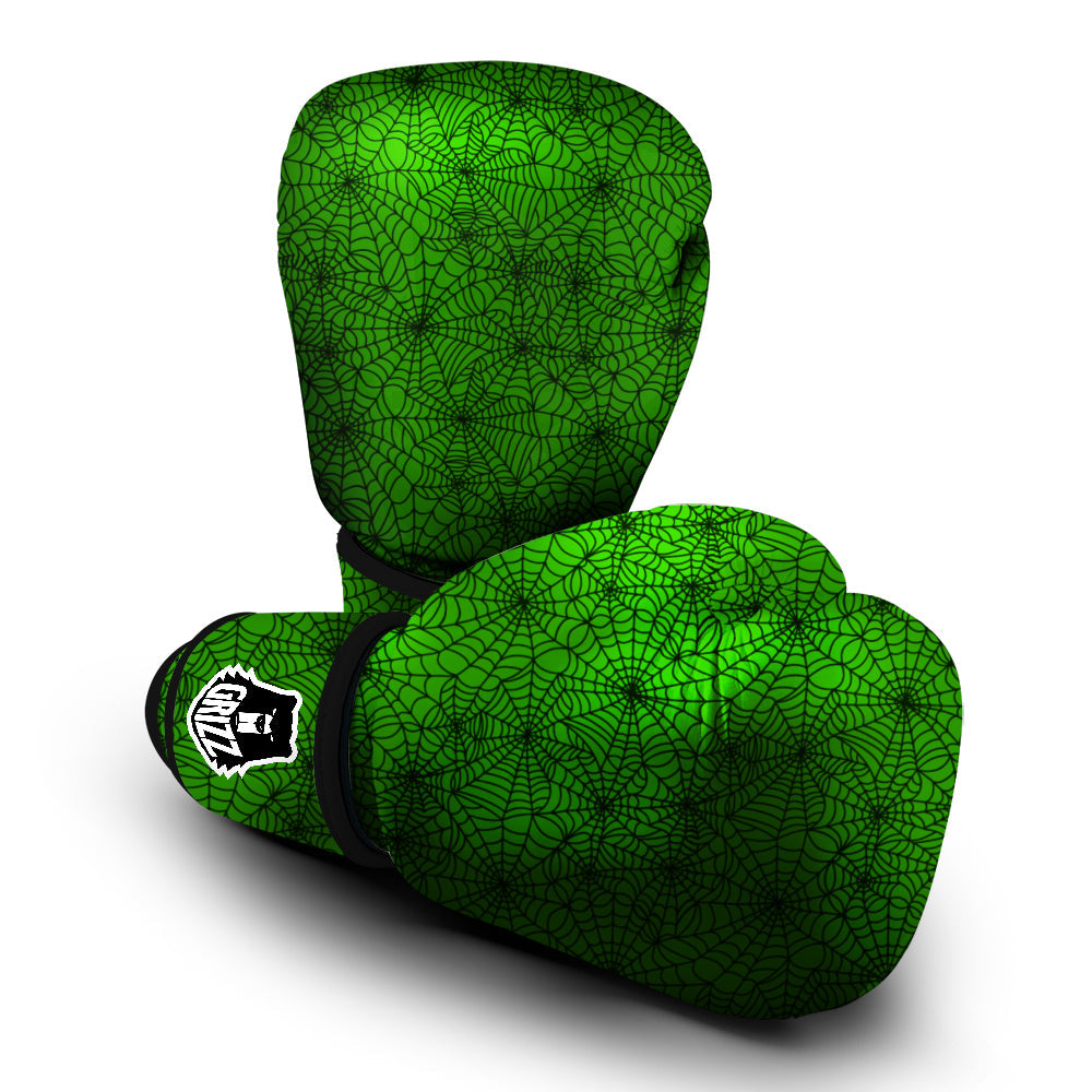 Spider Web Green And Black Print Pattern Boxing Gloves-grizzshop