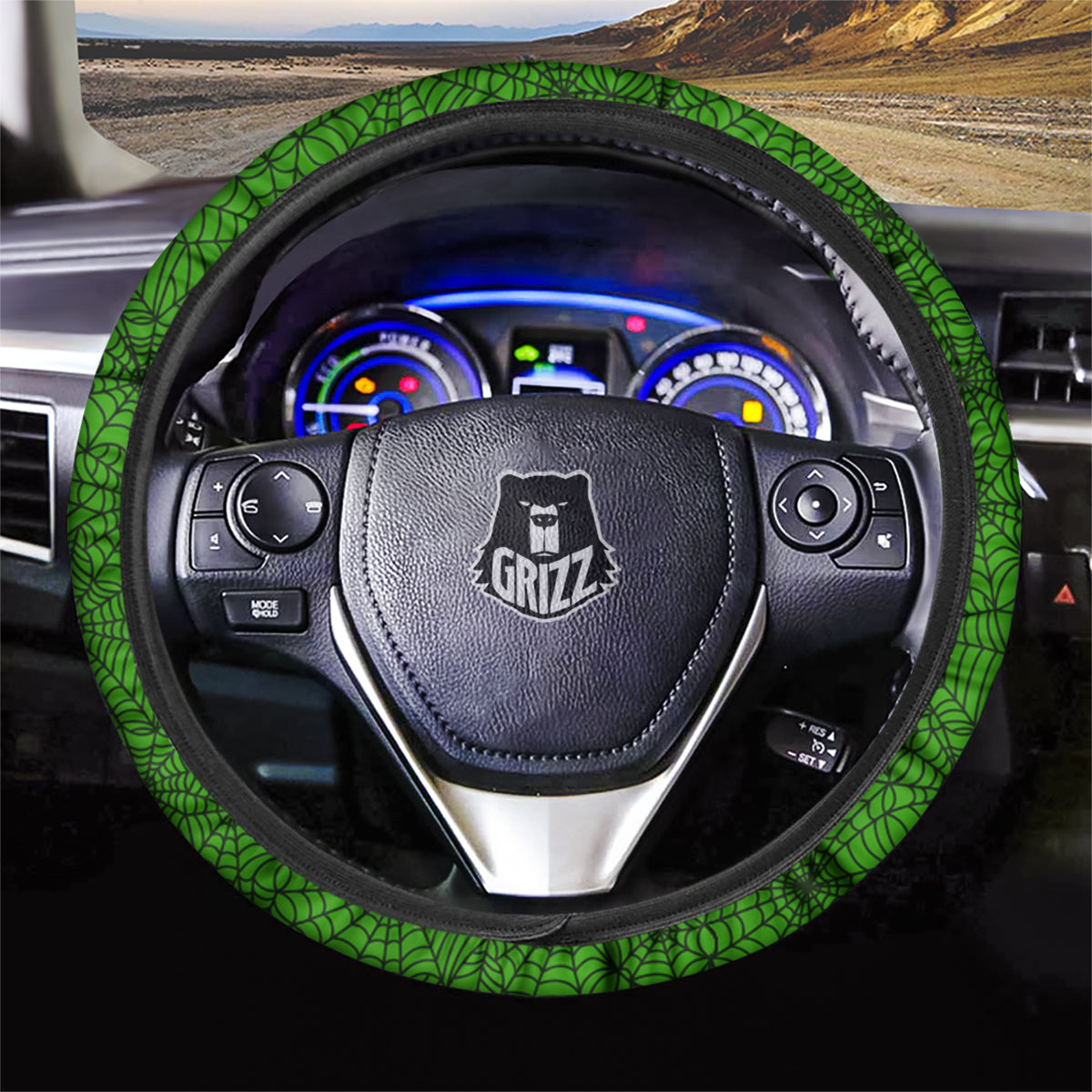 Spider Web Green And Black Print Pattern Car Steering Wheel Cover-grizzshop