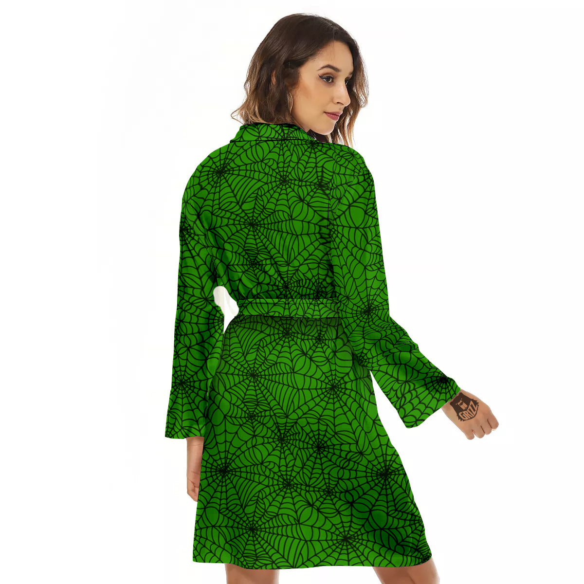 Spider Web Green And Black Print Pattern Women's Robe-grizzshop