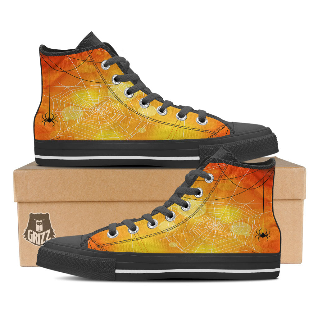 Spider Web Halloween Print High Top Shoes-grizzshop