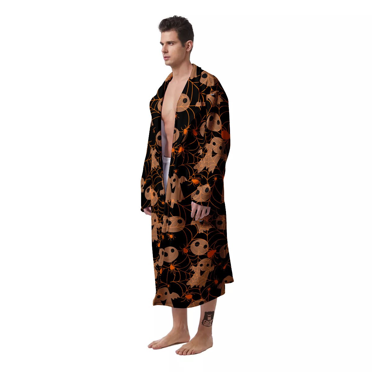 Spider Web Halloween Print Pattern Men's Robe-grizzshop