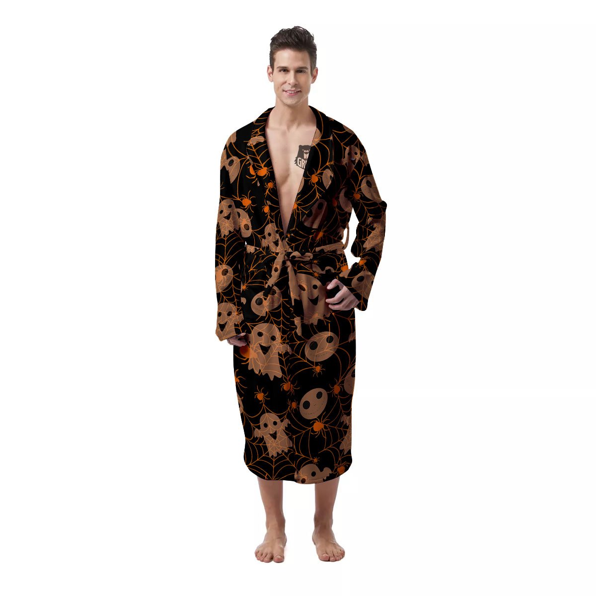 Spider Web Halloween Print Pattern Men's Robe-grizzshop