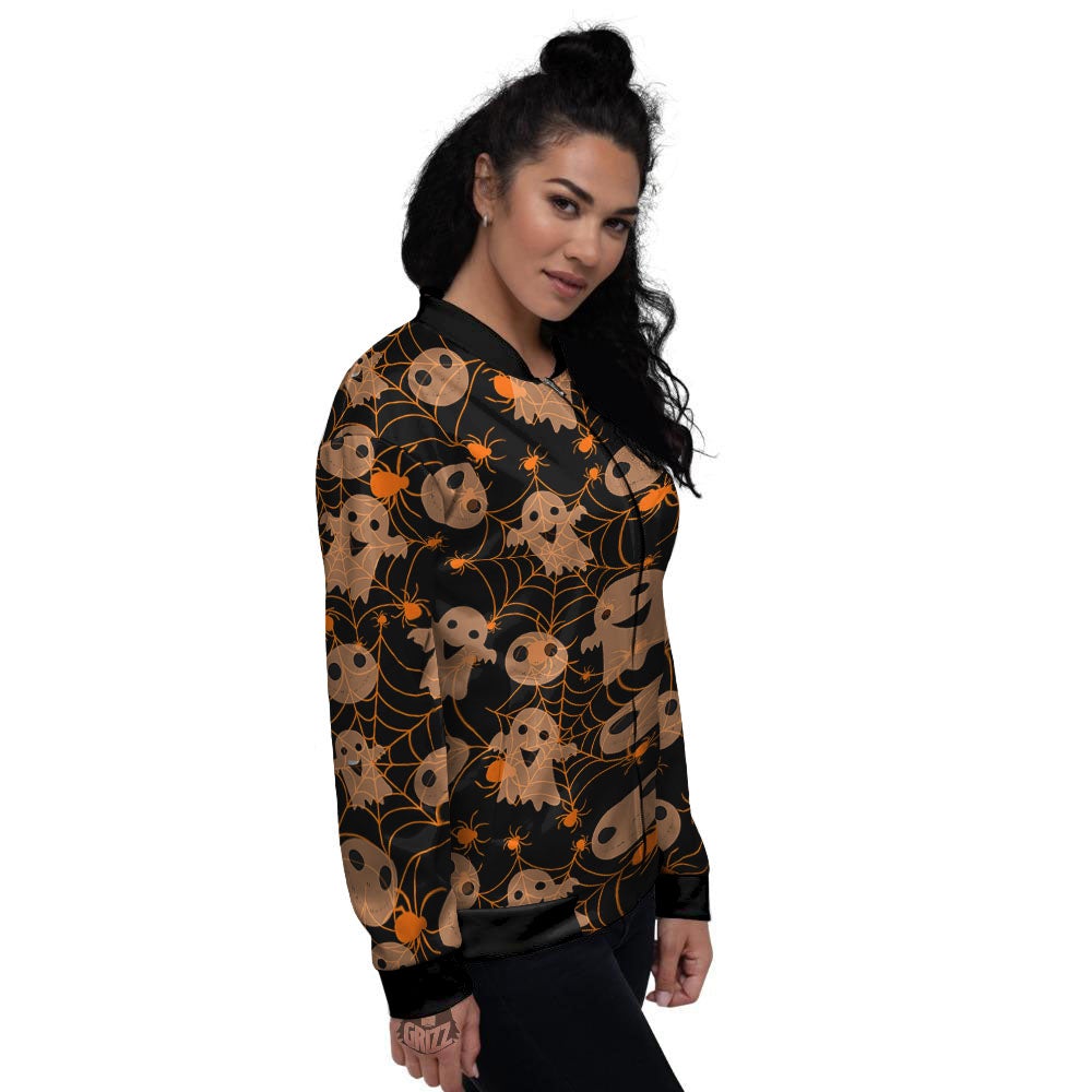 Spider Web Halloween Print Pattern Women's Bomber Jacket-grizzshop