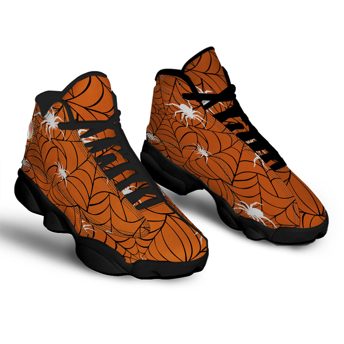 Spider Web Orange And Black Print Black Basketball Shoes-grizzshop