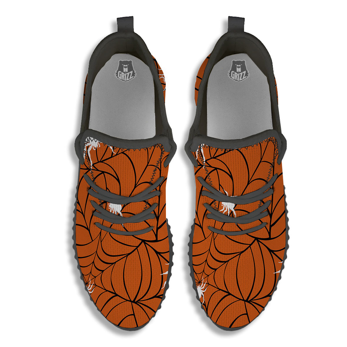 Spider Web Orange And Black Print Black Walking Shoes-grizzshop