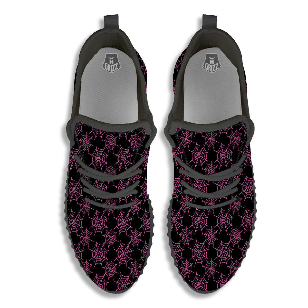 Spider Web Pink And Black Print Pattern Black Walking Shoes-grizzshop