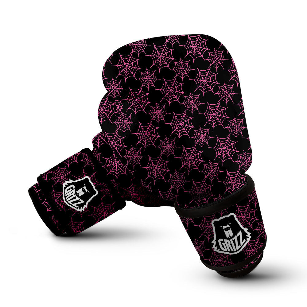 Spider Web Pink And Black Print Pattern Boxing Gloves-grizzshop
