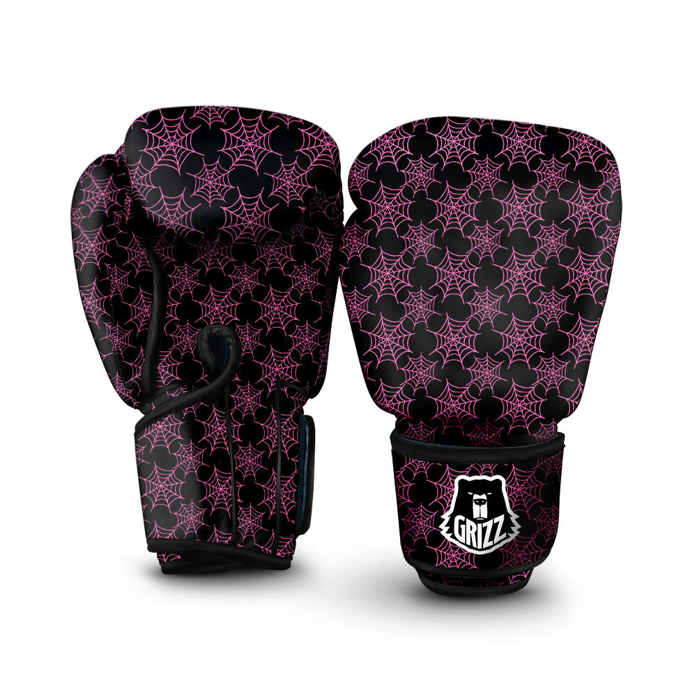 Spider Web Pink And Black Print Pattern Boxing Gloves-grizzshop