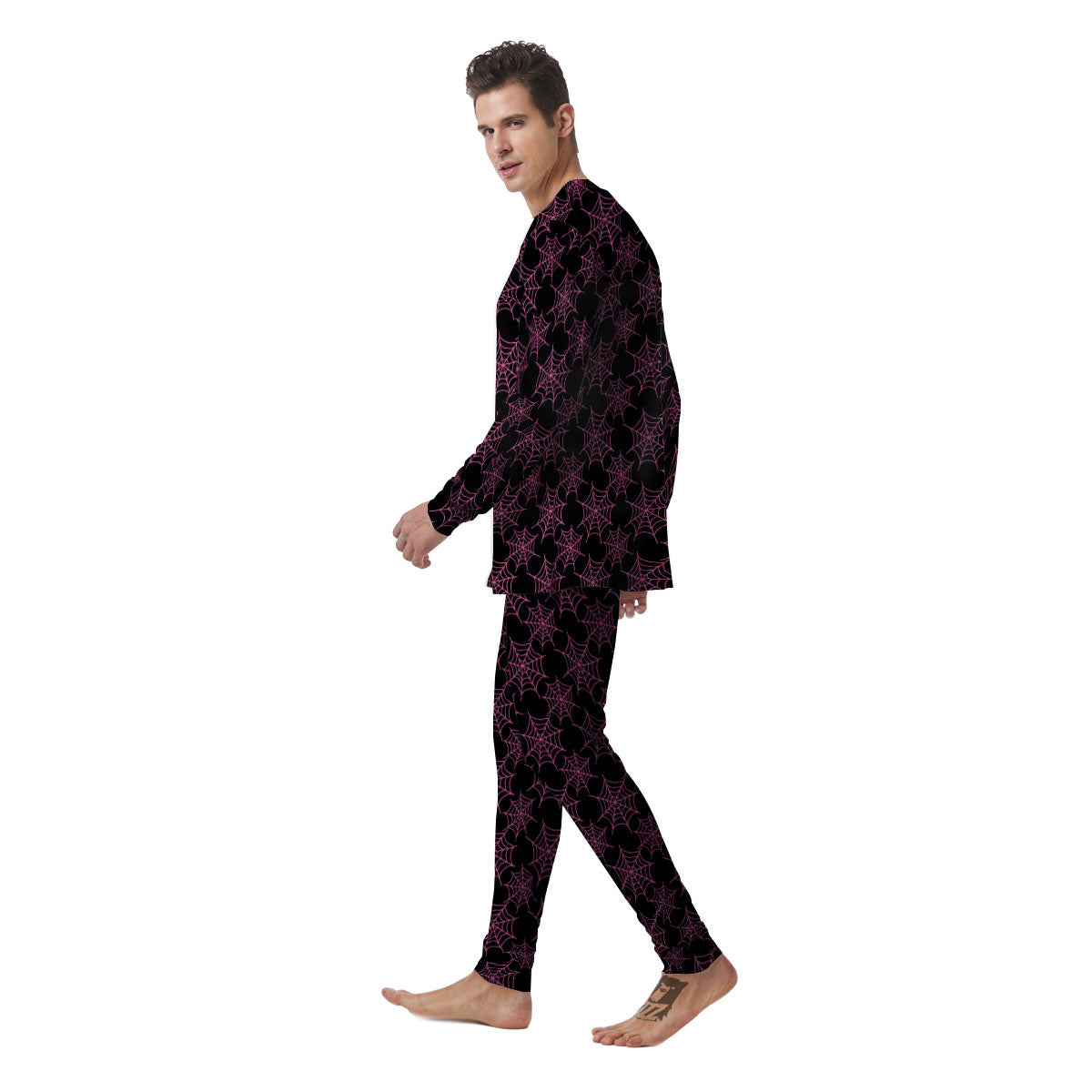 Spider Web Pink And Black Print Pattern Men's Pajamas-grizzshop