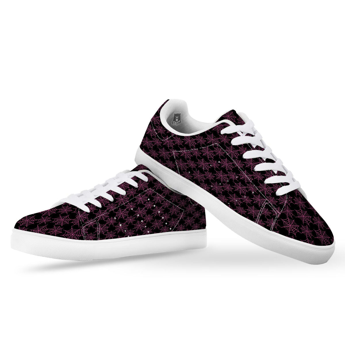 Spider Web Pink And Black Print Pattern White Low Top Sneakers-grizzshop