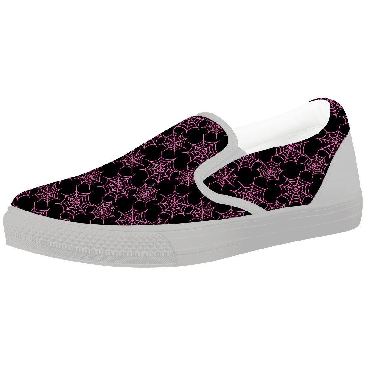 Spider Web Pink And Black Print Pattern White Slip On Shoes-grizzshop