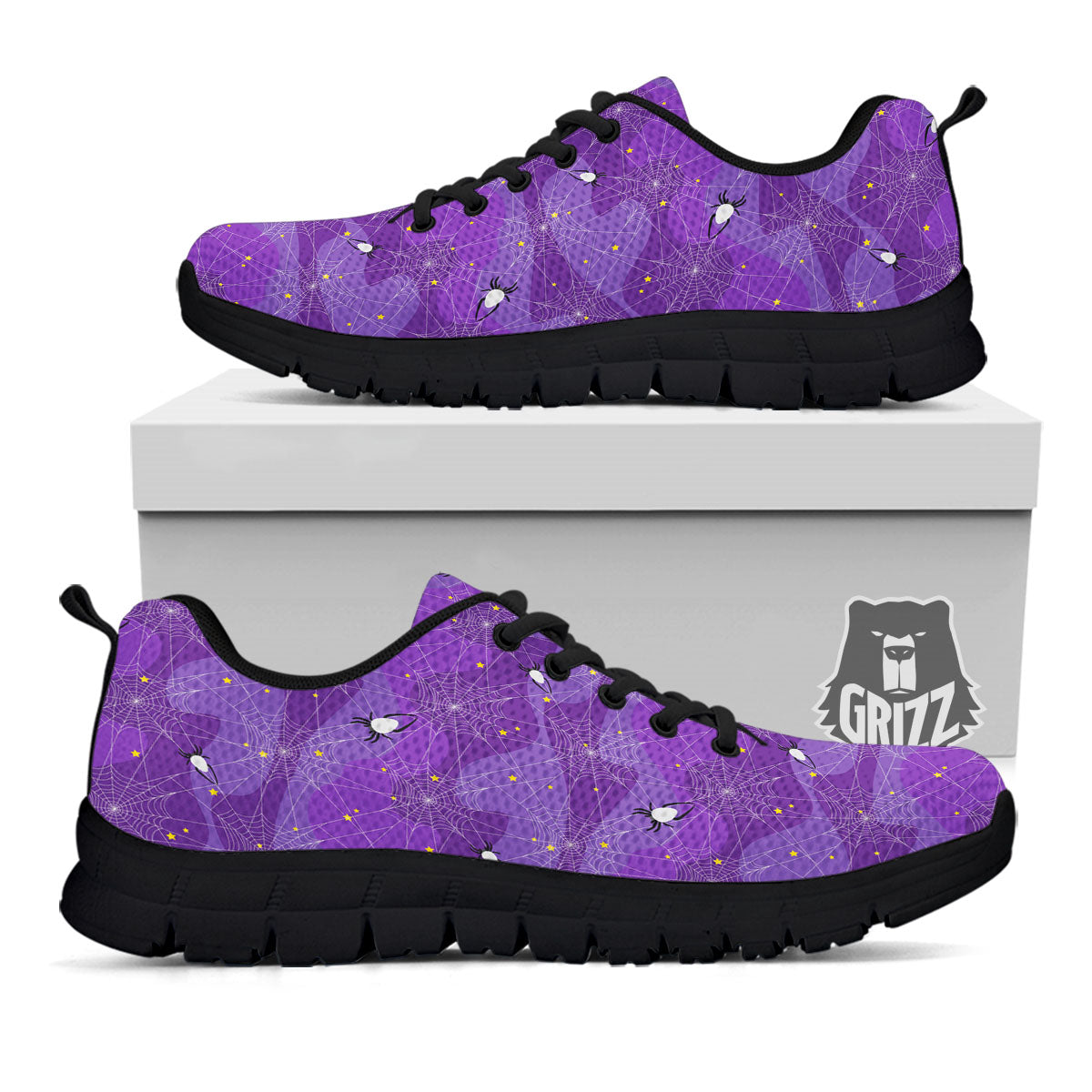 Spider Web Purple Print Pattern Black Sneaker-grizzshop