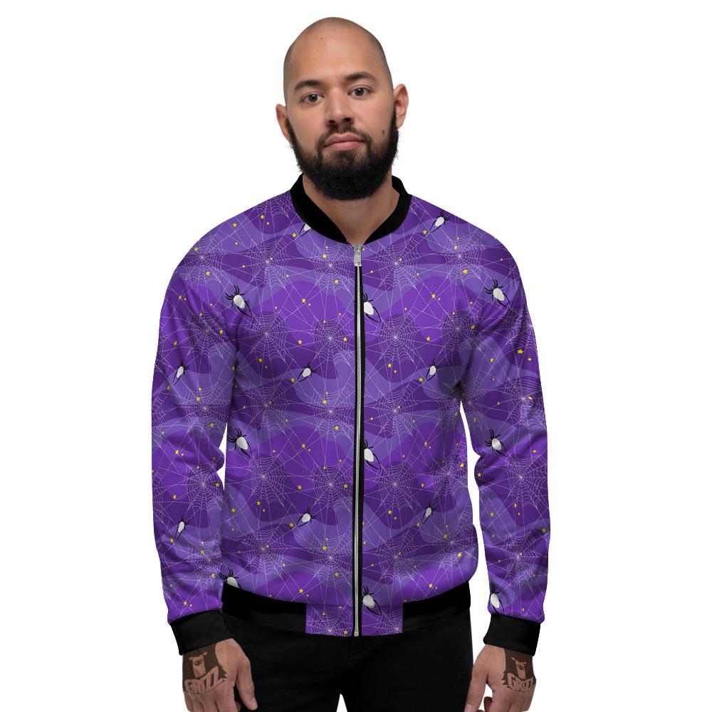 Spider Web Purple Print Pattern Men's Bomber Jacket-grizzshop