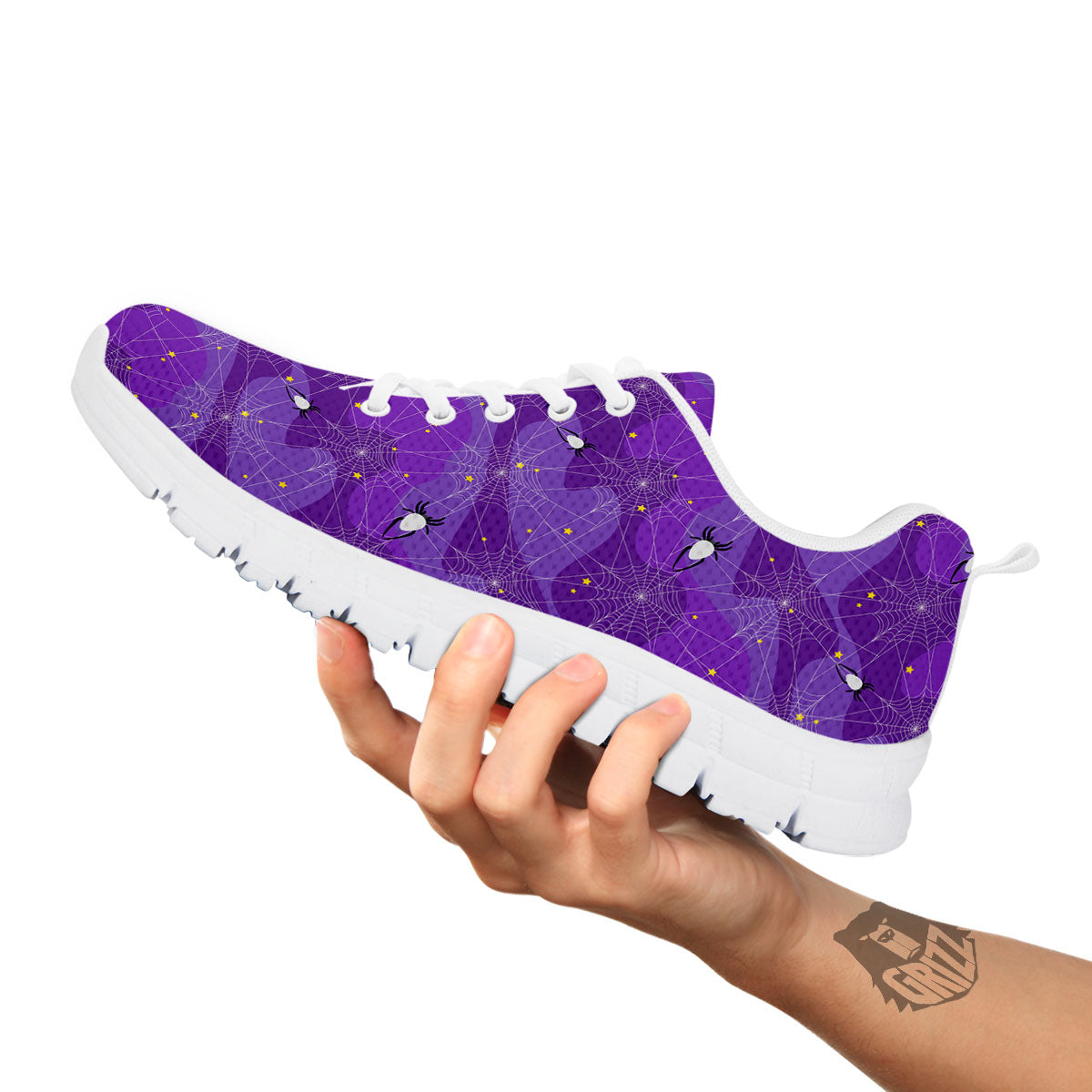 Spider Web Purple Print Pattern White Sneaker-grizzshop