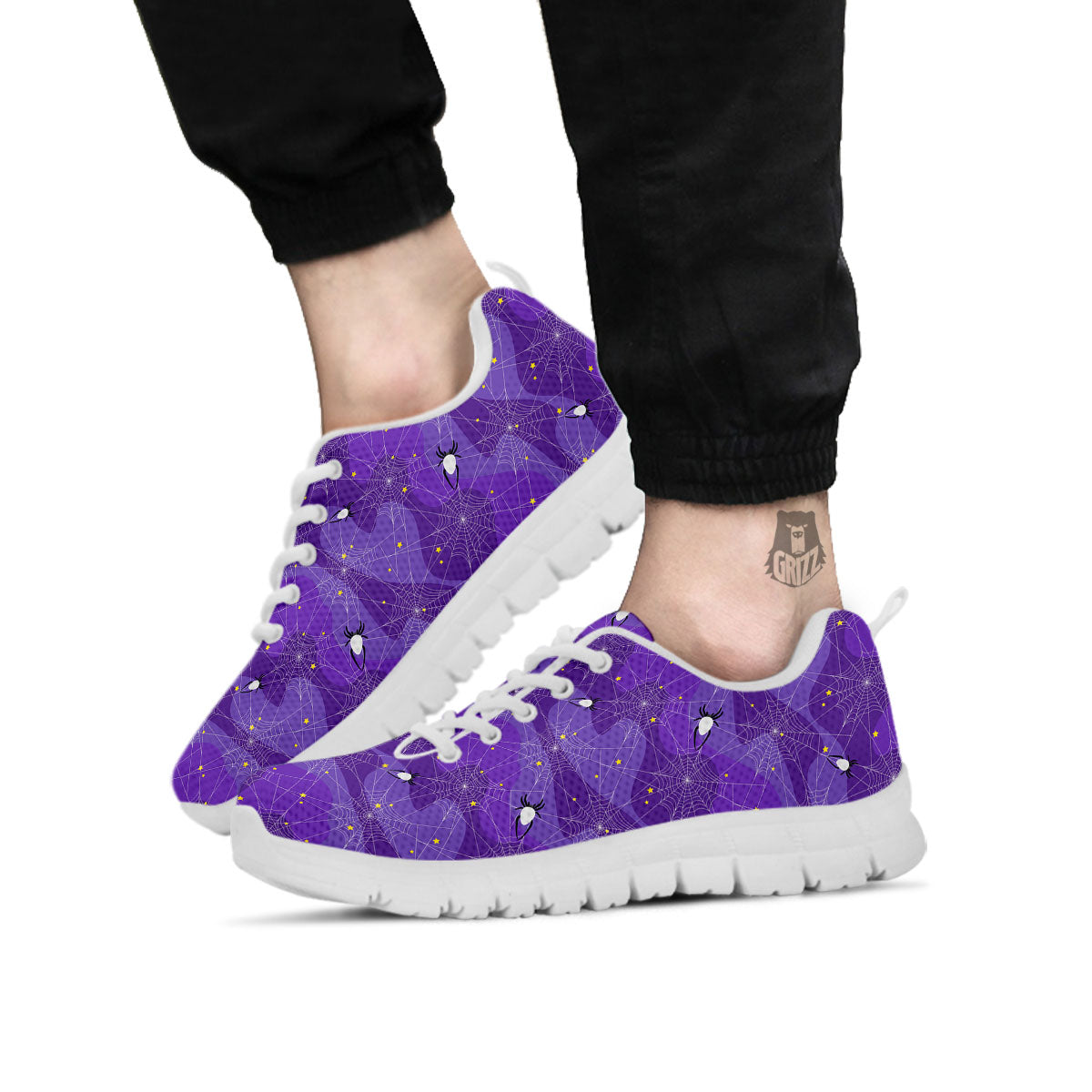 Spider Web Purple Print Pattern White Sneaker-grizzshop