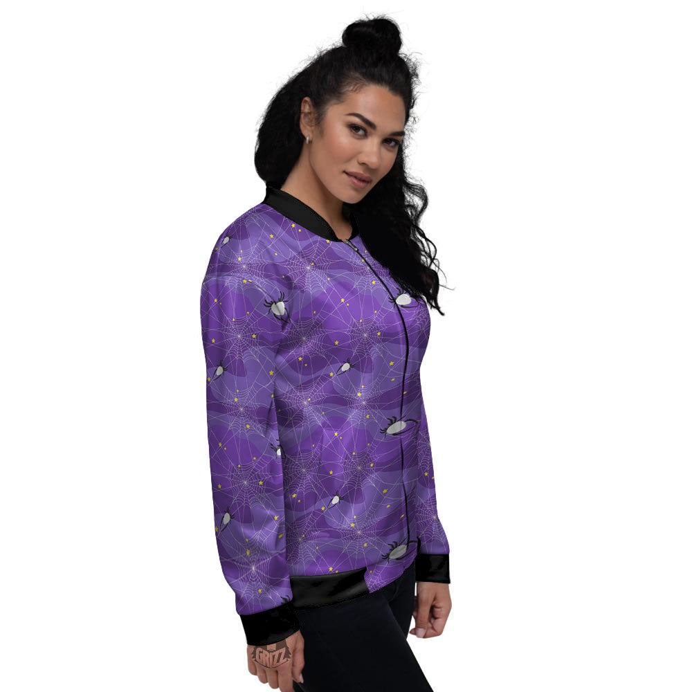 Spider Web Purple Print Pattern Women's Bomber Jacket-grizzshop