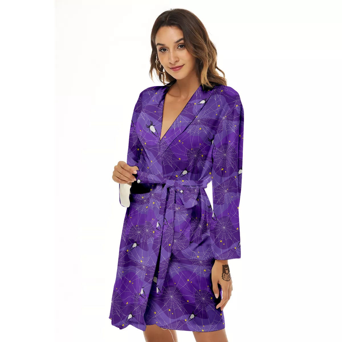 Spider Web Purple Print Pattern Women's Robe-grizzshop