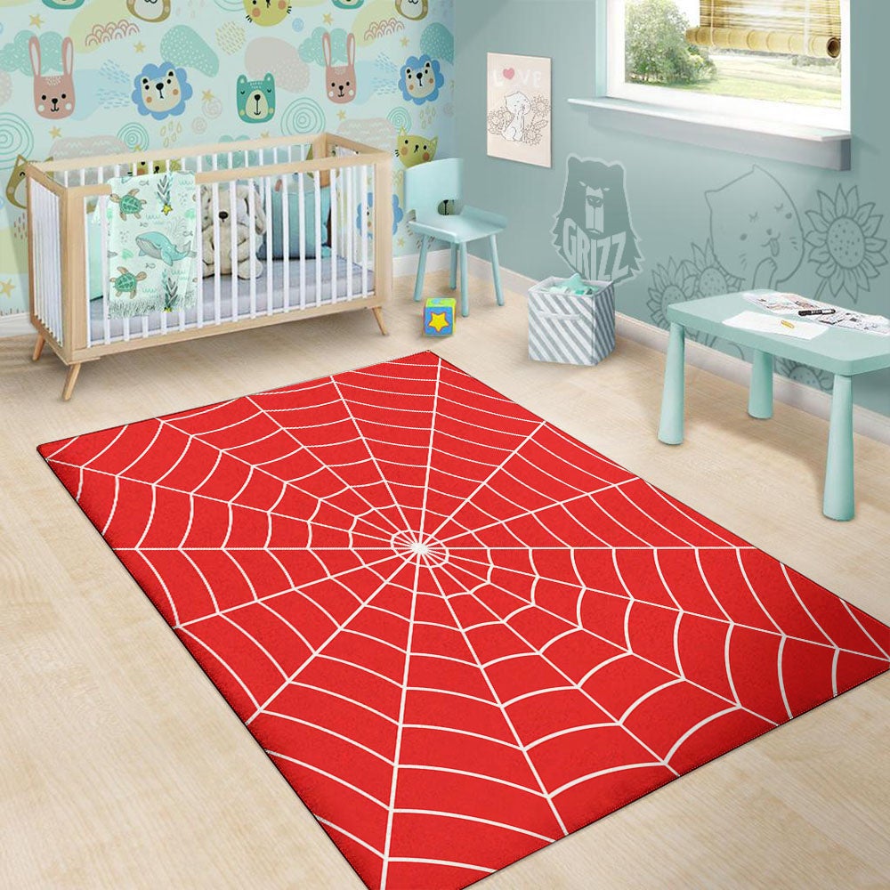 Spider Web Red Print Floor Mat-grizzshop