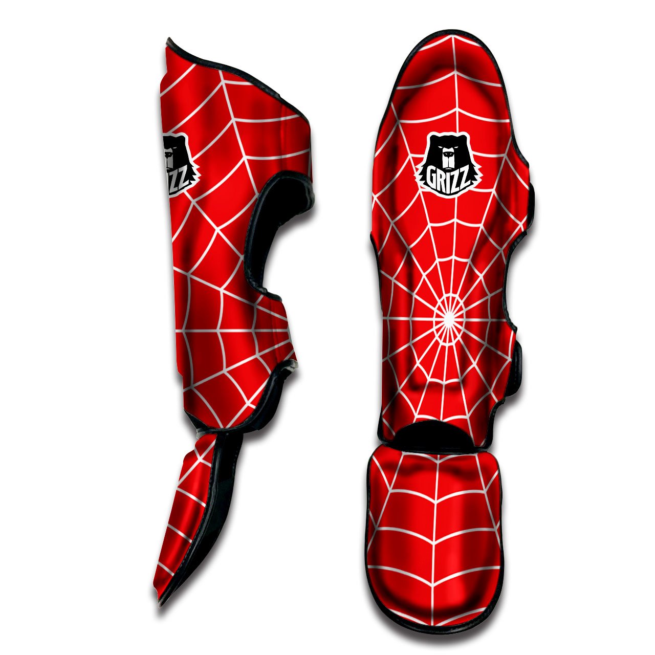 Spider Web Red Print Muay Thai Shin Guards-grizzshop