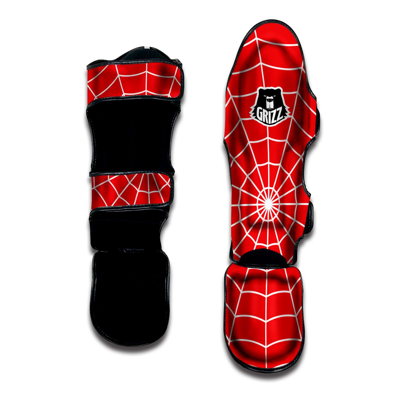 Spider Web Red Print Muay Thai Shin Guards-grizzshop