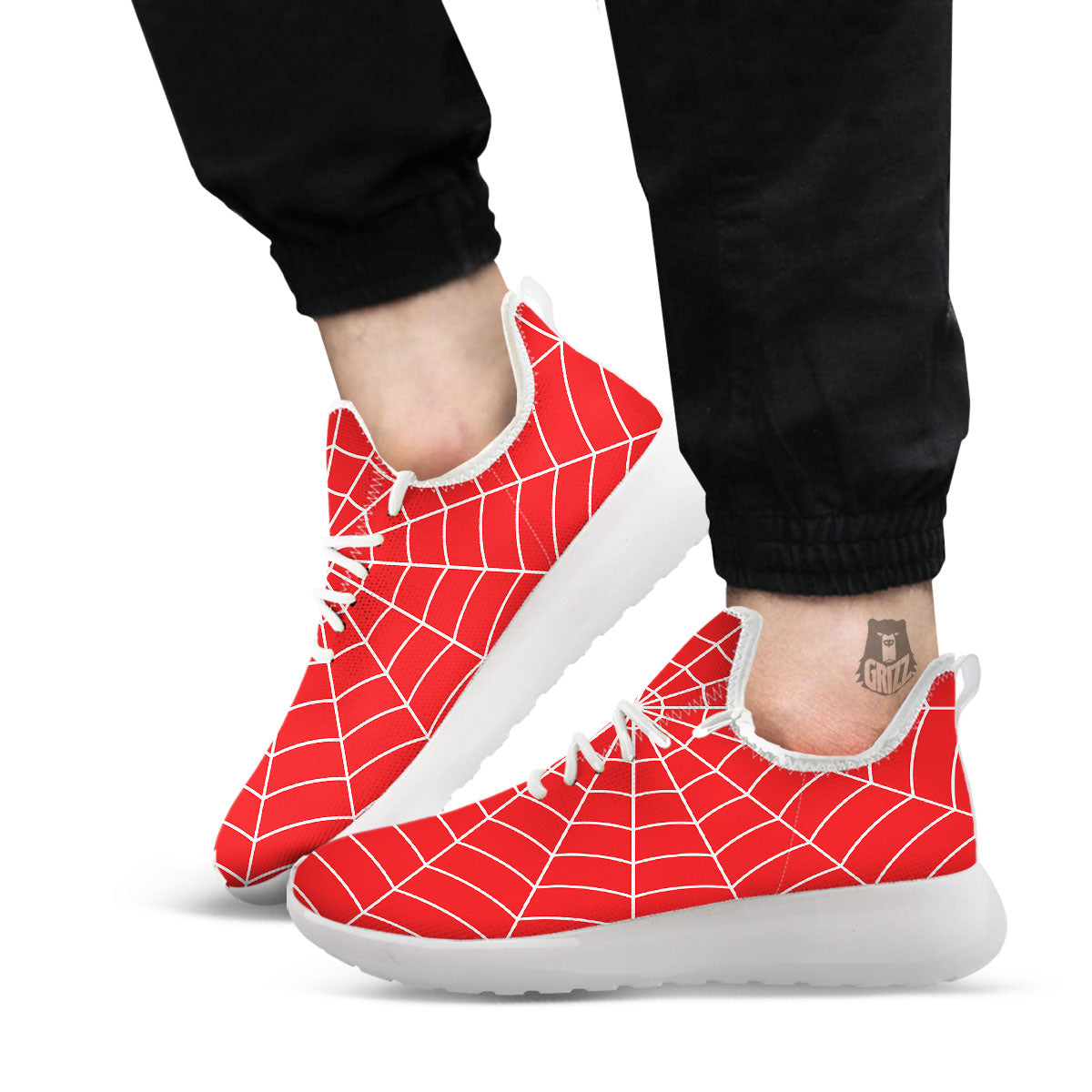 Spider Web Red Print White Athletic Shoes-grizzshop