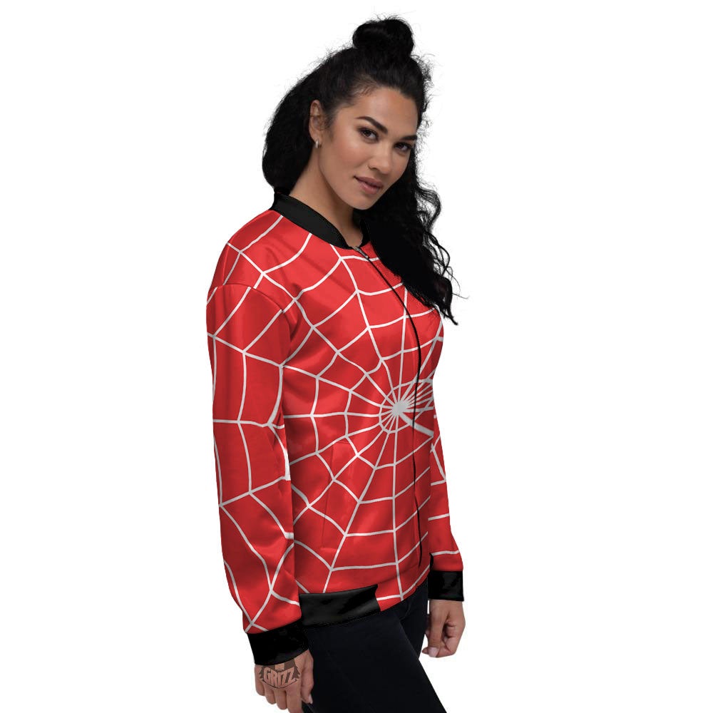 Spider Web Red Print Women's Bomber Jacket-grizzshop
