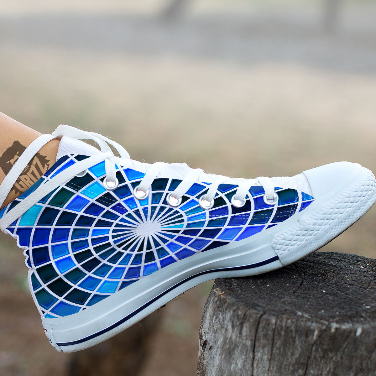 Spider Web Stained Mosaic Print White High Top Shoes-grizzshop