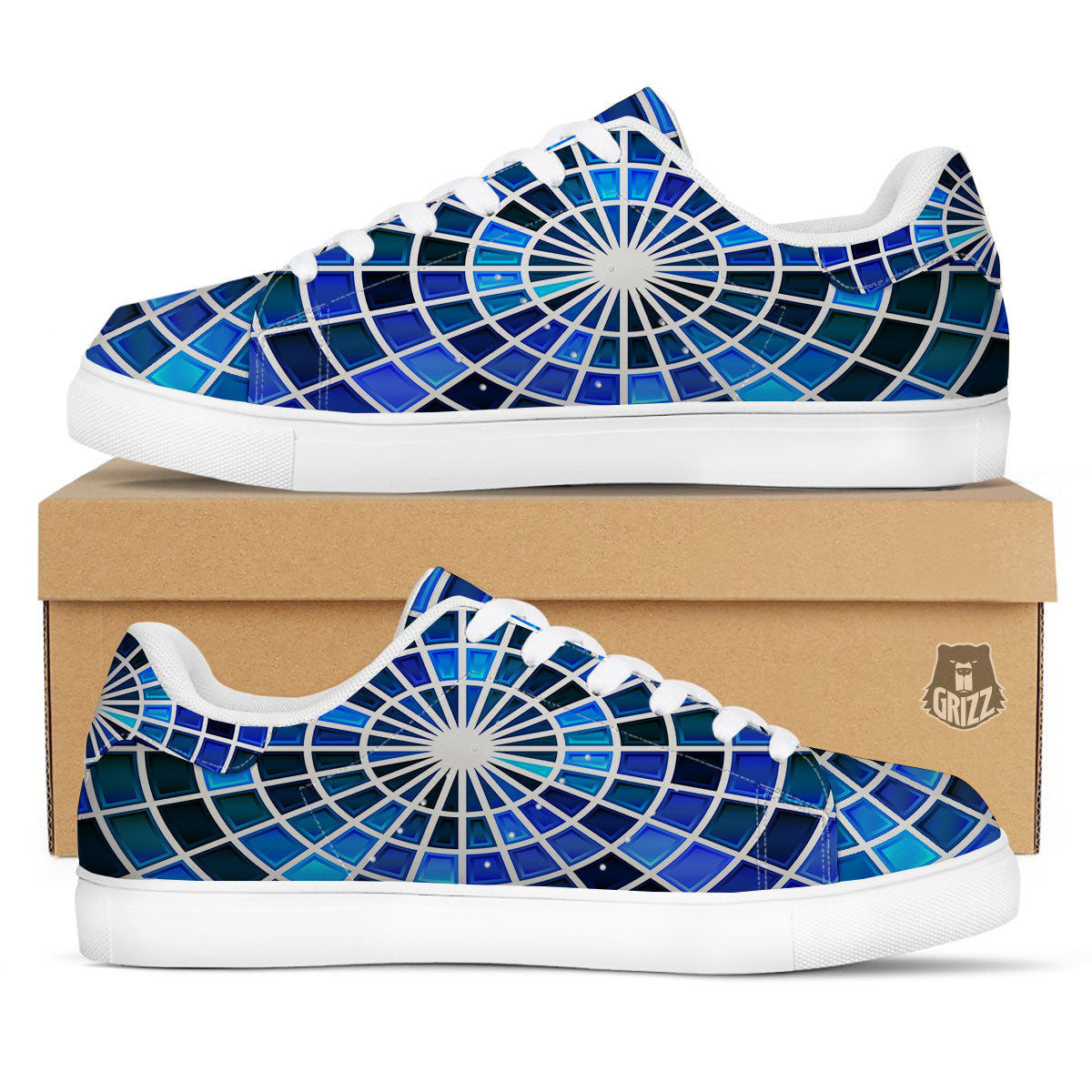 Spider Web Stained Mosaic Print White Low Top Sneakers-grizzshop