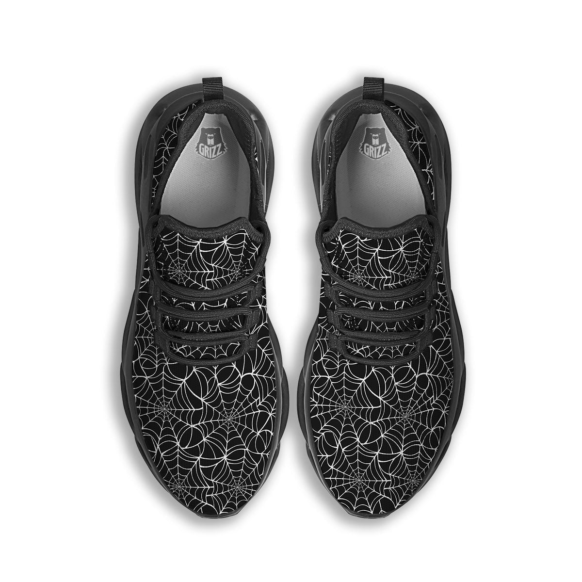Spider Web White And Black Print Pattern Black Running Shoes-grizzshop