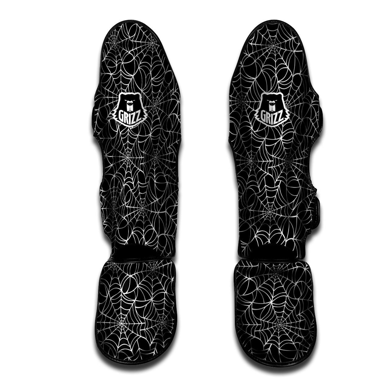 Spider Web White And Black Print Pattern Muay Thai Shin Guards-grizzshop