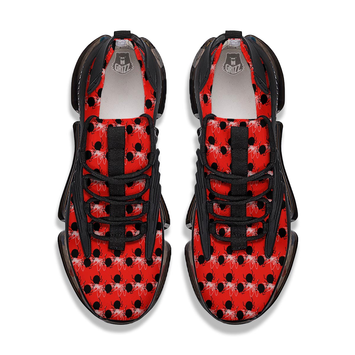 Spider Web White And Red Print Pattern Black Gym Shoes-grizzshop