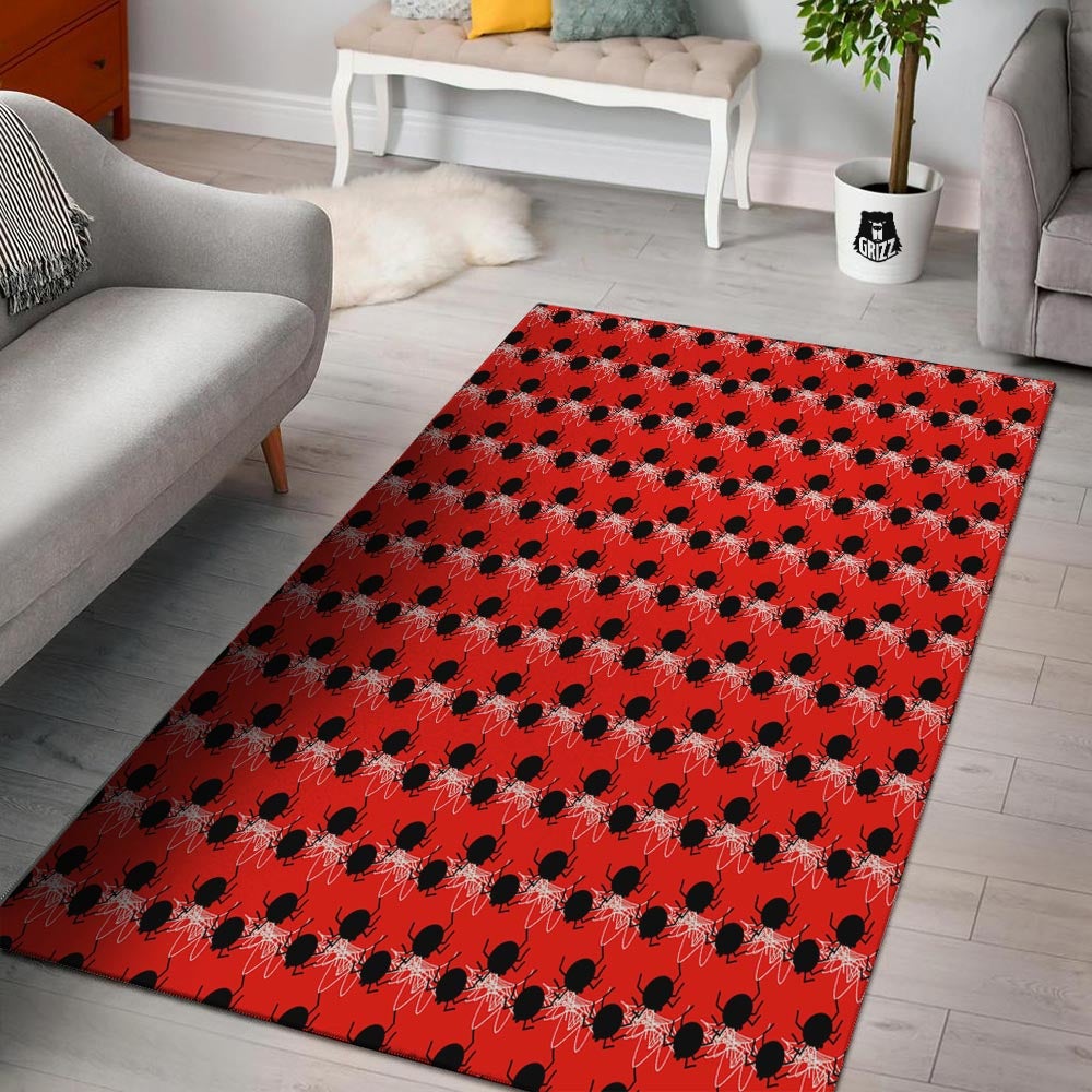 Spider Web White And Red Print Pattern Floor Mat-grizzshop