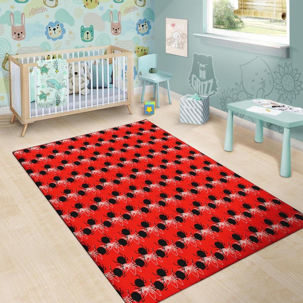 Spider Web White And Red Print Pattern Floor Mat-grizzshop