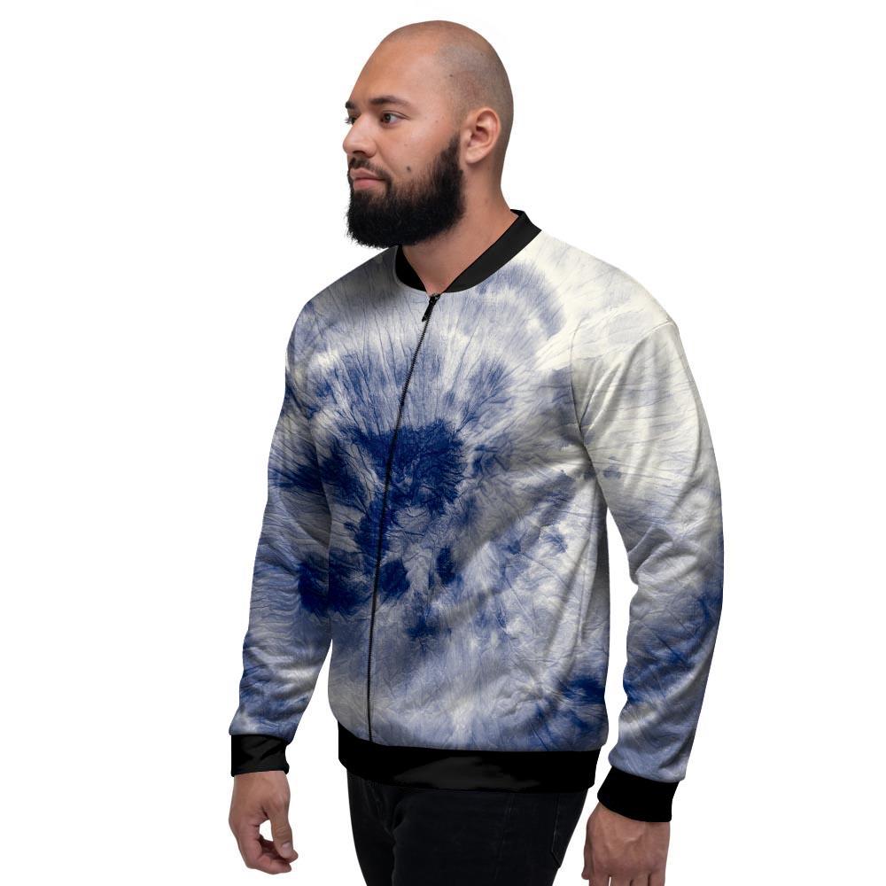 Spiral Blue Swirl Tie Die Men's Bomber Jacket-grizzshop