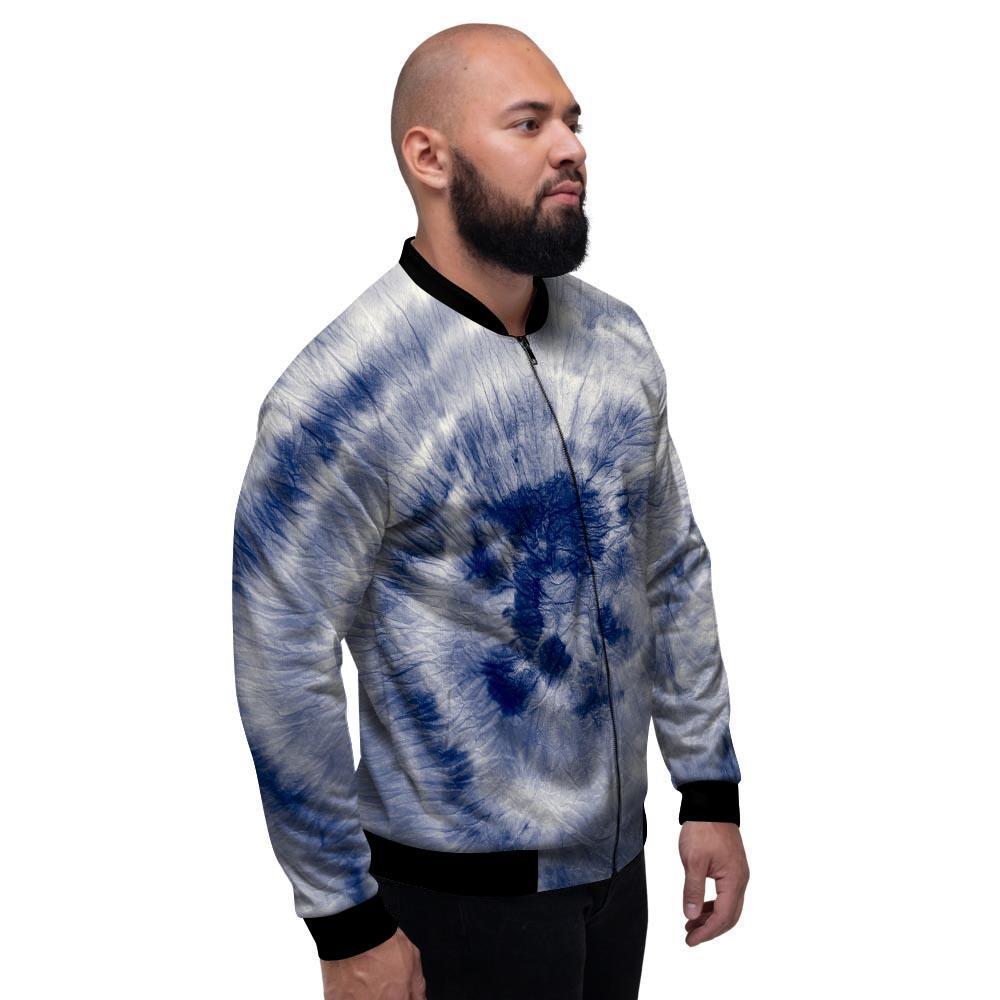 Spiral Blue Swirl Tie Die Men's Bomber Jacket-grizzshop