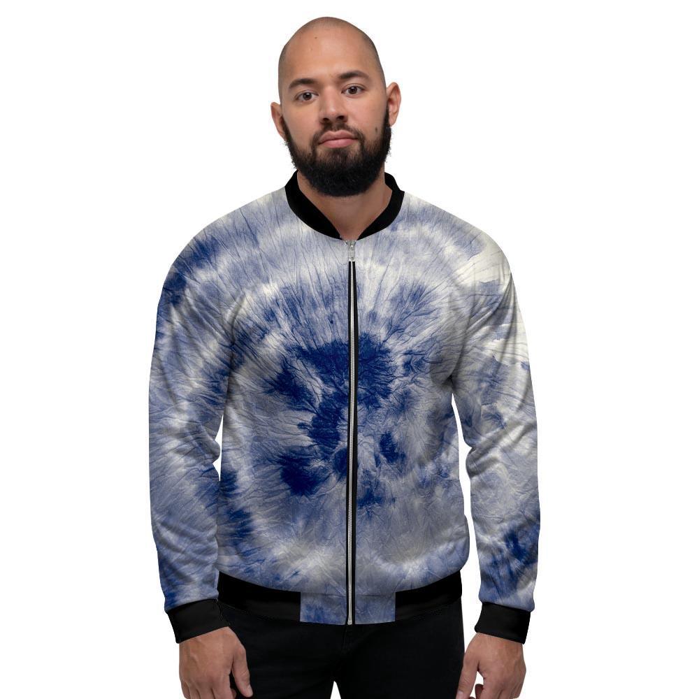 Spiral Blue Swirl Tie Die Men's Bomber Jacket-grizzshop