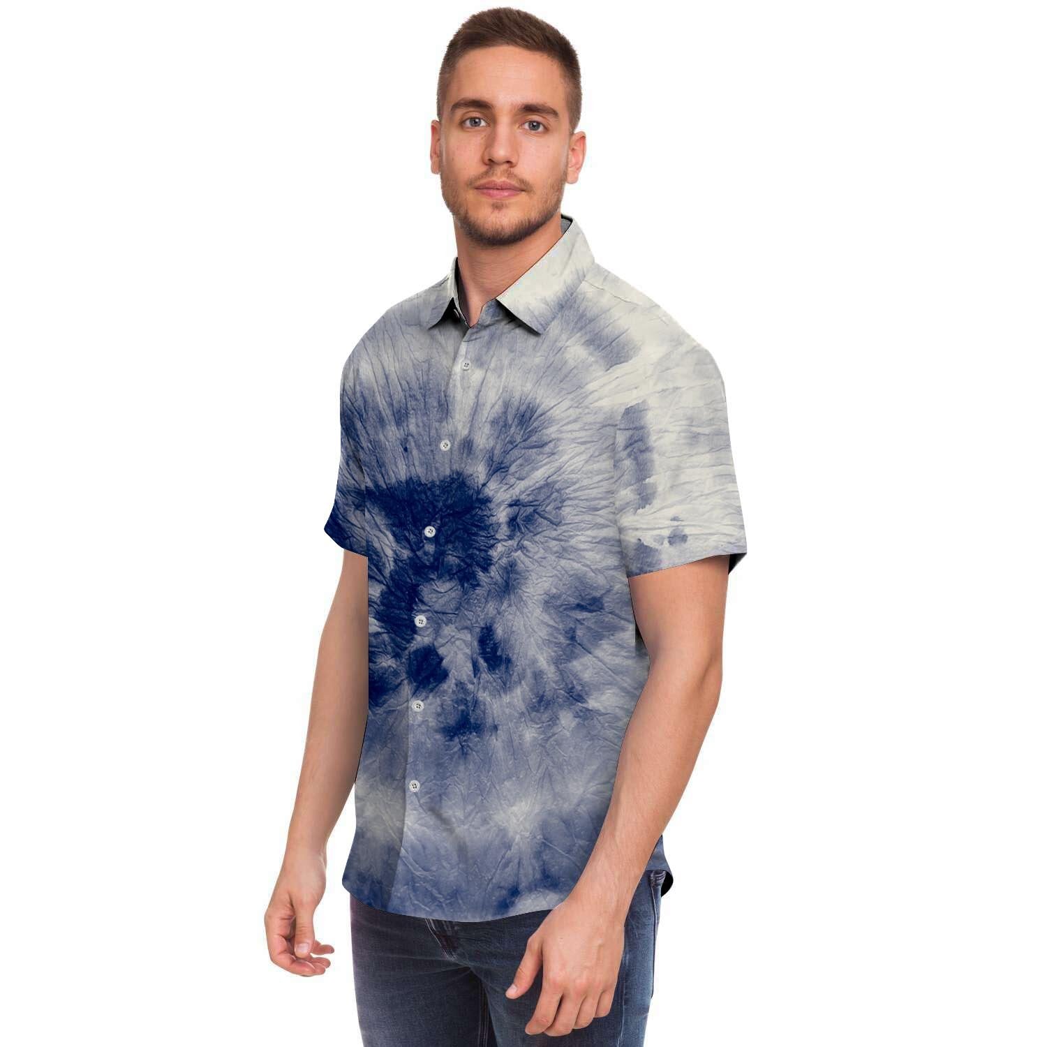 Spiral Blue Swirl Tie Die Men's Short Sleeve Shirt-grizzshop
