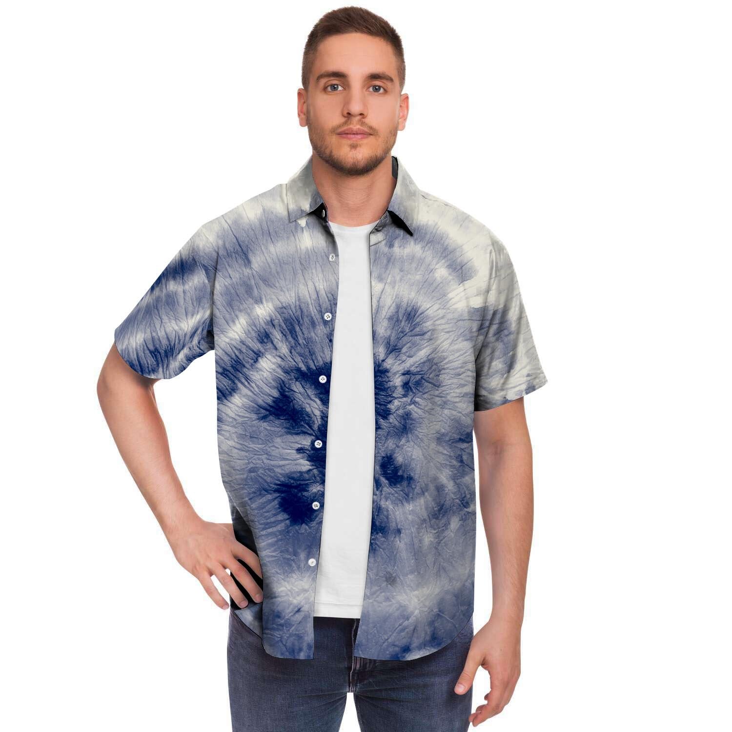 Spiral Blue Swirl Tie Die Men's Short Sleeve Shirt-grizzshop