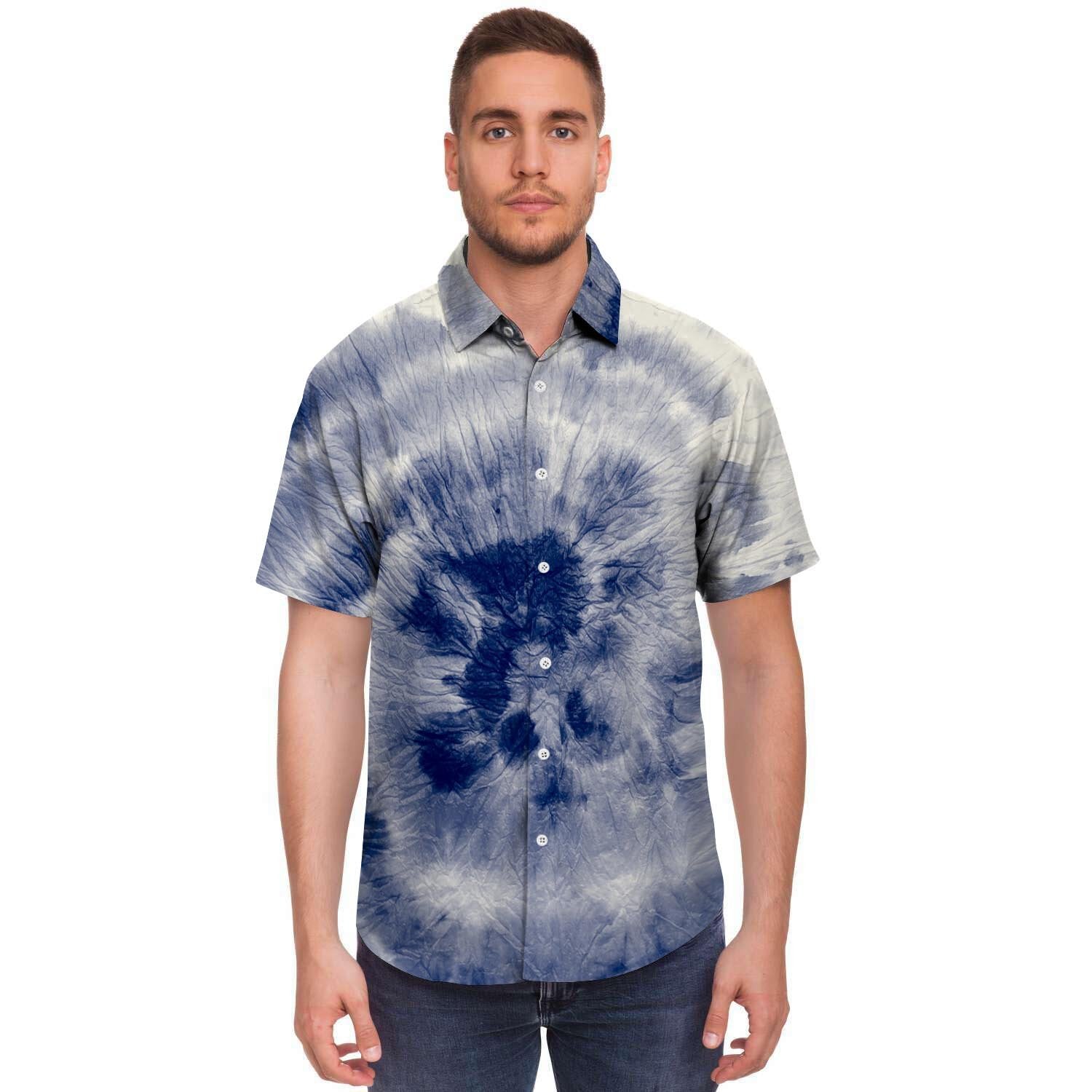 Spiral Blue Swirl Tie Die Men's Short Sleeve Shirt-grizzshop