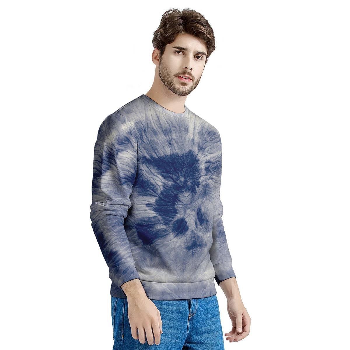 Spiral Blue Swirl Tie Die Men's Sweatshirt-grizzshop