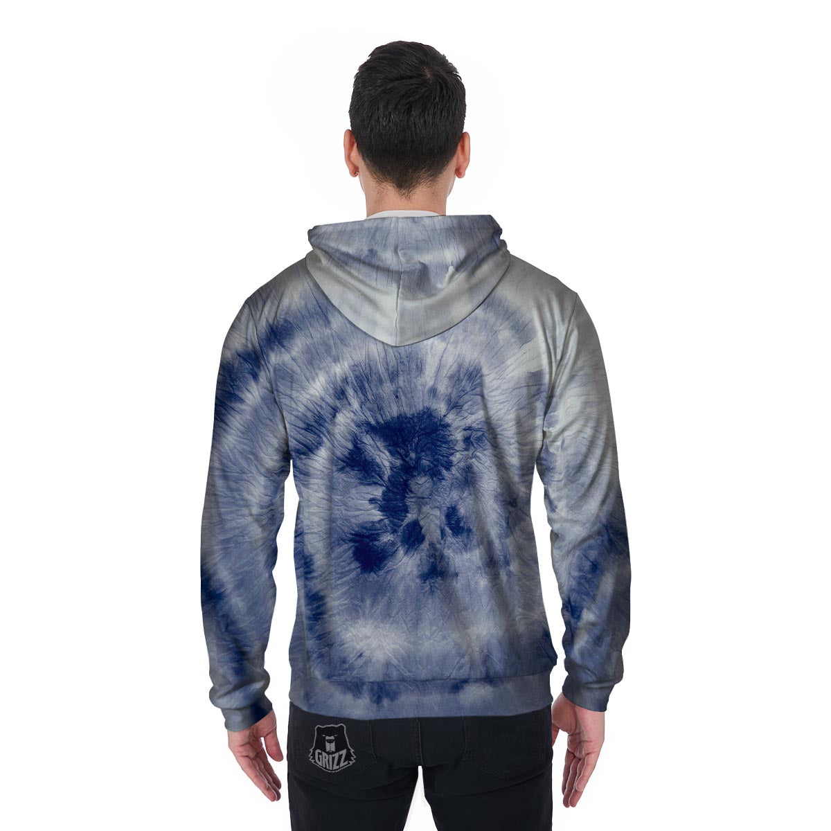 Spiral Blue Swirl Tie Die Men's Zip Up Hoodie-grizzshop