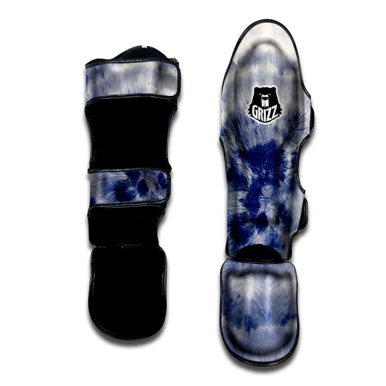 Spiral Blue Swirl Tie Die Muay Thai Shin Guard-grizzshop