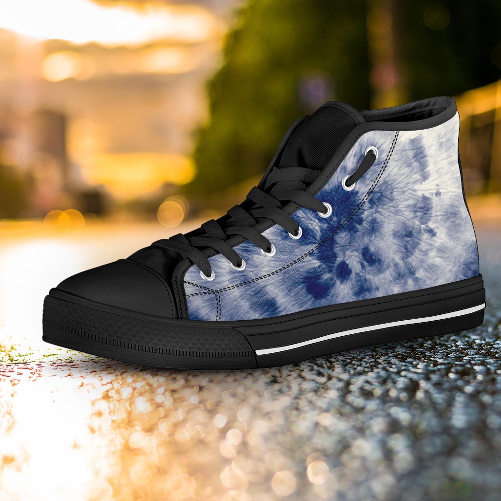 Spiral Blue Swirl Tie Die Women's High Top Shoes-grizzshop