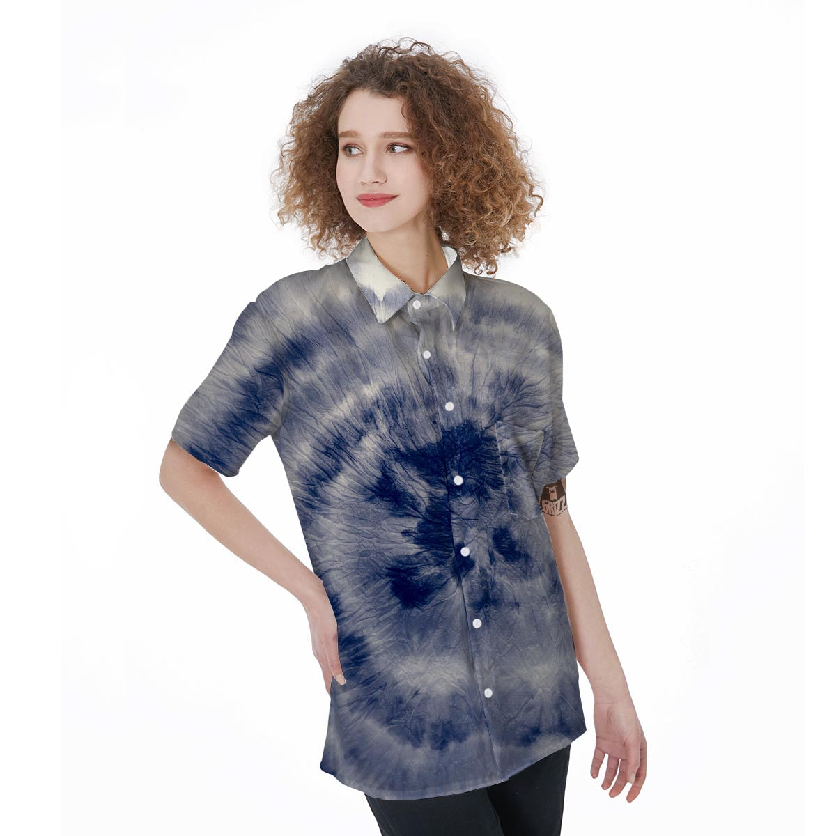 Spiral Blue Swirl Tie Die Women's Short Sleeve Shirts-grizzshop