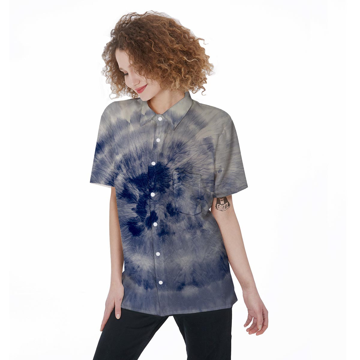 Spiral Blue Swirl Tie Die Women's Short Sleeve Shirts-grizzshop