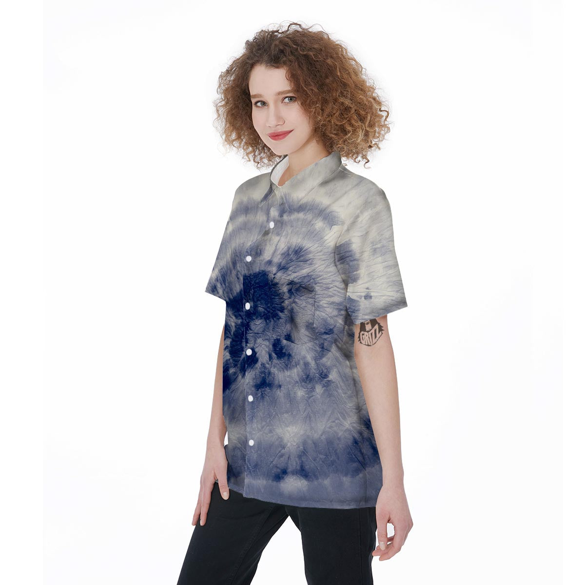 Spiral Blue Swirl Tie Die Women's Short Sleeve Shirts-grizzshop